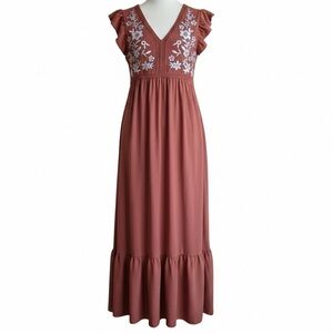 Embroidered Rust Maxi Dress